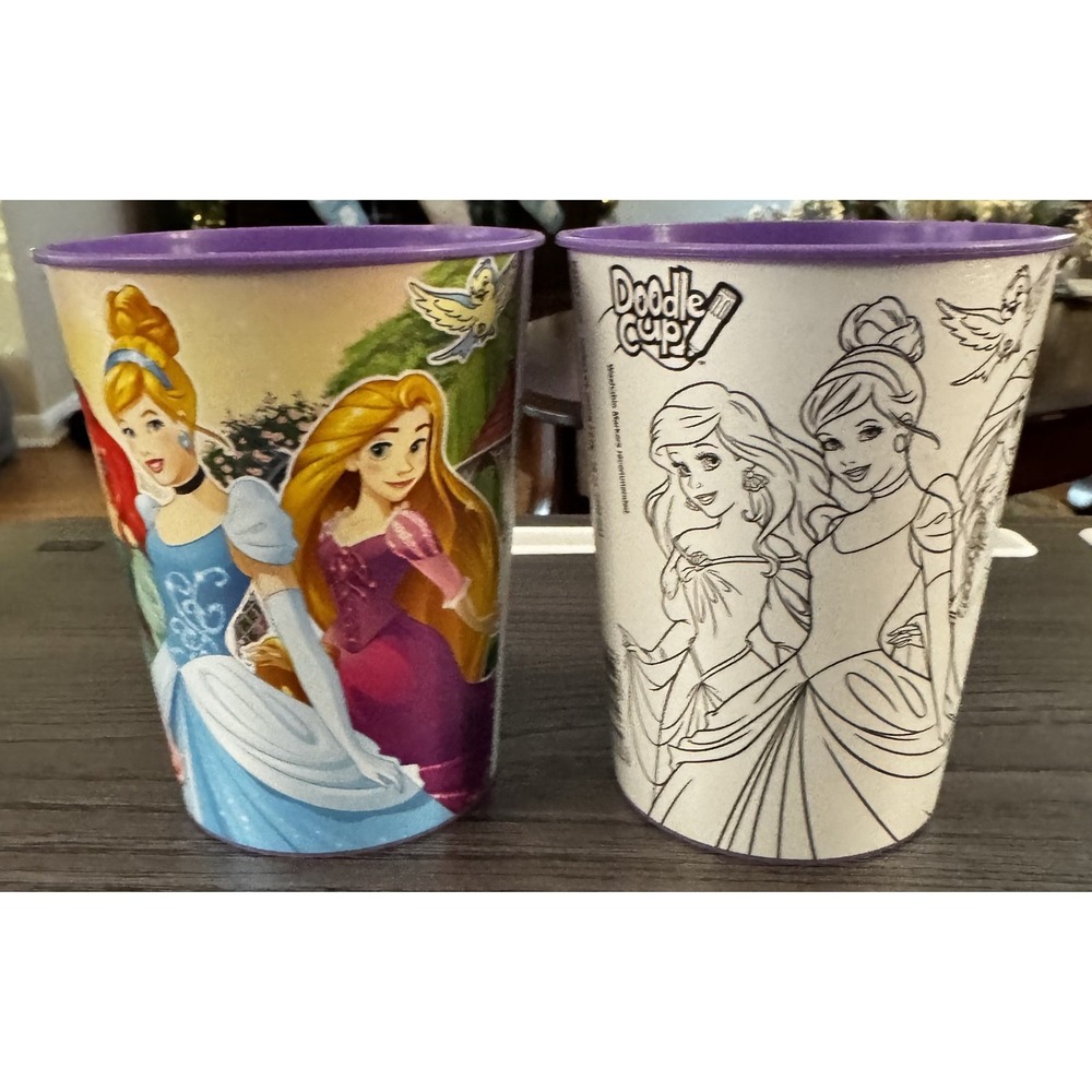 Disney Princess Doodle Cups  16 Oz Plastic Party Cup NEW Lot of 4 Reusable